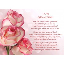 Poem Verse Greeting Card (Special Gran, from Granddaughter)