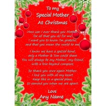 Personalised Christmas Verse Poem Greeting Card (Special Mother, from Son)