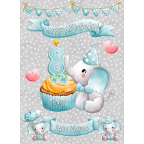 Personalised 8th Birthday Card (Grey Elephant)