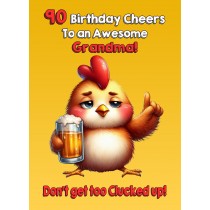Grandma 90th Birthday Card (Funny Beer Chicken Humour)