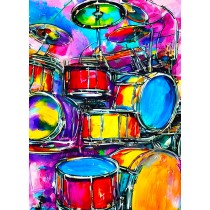 Drum Set Instrument Colourful Art Blank Greeting Card