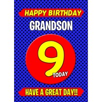 Grandson 9th Birthday Card (Blue)