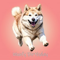 Akita Dog Birthday Square Card (Running Art)