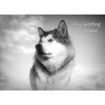 Personalised Alaskan Malamute Black and White Art Greeting Card (Birthday, Christmas, Any Occasion)
