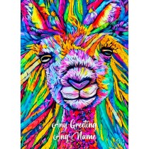 Personalised Alpaca Animal Colourful Abstract Art Greeting Card (Birthday, Fathers Day, Any Occasion)