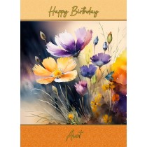 Watercolour Flowers Art Birthday Card For Aunt