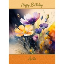 Watercolour Flowers Art Birthday Card For Auntie