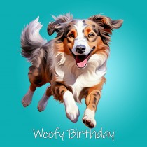 Australian Shepherd Dog Birthday Square Card (Running Art)