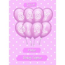 Personalised Baby Girl Birth Card (Balloons)