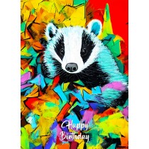 Badger Animal Colourful Abstract Art Birthday Card