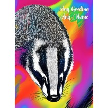 Personalised Badger Animal Colourful Abstract Art Greeting Card (Birthday, Fathers Day, Any Occasion)