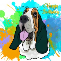 Basset Hound Dog Splash Art Cartoon Square Birthday Card
