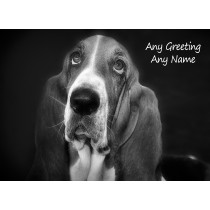 Personalised Basset Hound Black and White Art Greeting Card (Birthday, Christmas, Any Occasion)