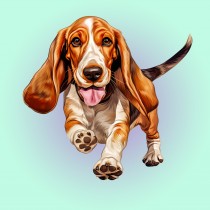 Basset Hound Dog Blank Square Card (Running Art)