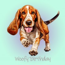 Basset Hound Dog Birthday Square Card (Running Art)