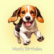 Beagle Dog Birthday Square Card (Running Art)