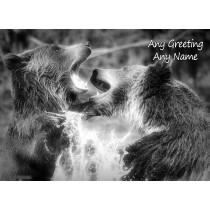 Personalised Grizzly Bear Black and White Art Greeting Card (Birthday, Christmas, Any Occasion)