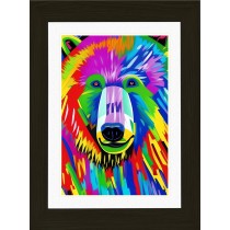 Bear Animal Picture Framed Colourful Abstract Art (30cm x 25cm Black Frame)