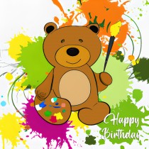 Bear Splash Art Cartoon Square Birthday Card