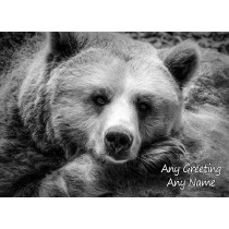 Personalised Bear Black and White Art Greeting Card (Birthday, Christmas, Any Occasion)
