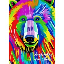 Personalised Bear Animal Colourful Abstract Art Blank Greeting Card (Birthday, Fathers Day, Any Occasion)