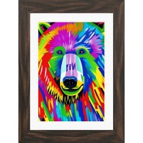 Bear Animal Picture Framed Colourful Abstract Art (A4 Walnut Frame)