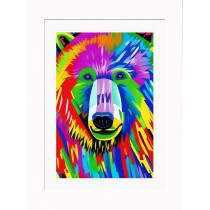 Bear Animal Picture Framed Colourful Abstract Art (25cm x 20cm White Frame)