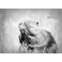 Beaver Black and White Art Birthday Card