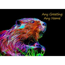 Personalised Beaver Neon Art Greeting Card (Birthday, Christmas, Any Occasion)