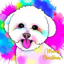 Bichon Frise Dog Splash Art Cartoon Square Christmas Card