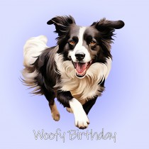 Border Collie Dog Birthday Square Card (Running Art)