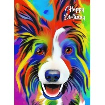 Border Collie Dog Colourful Abstract Art Birthday Card
