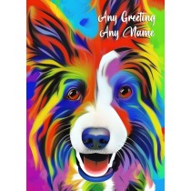 Personalised Border Collie Dog Colourful Abstract Art Greeting Card (Birthday, Fathers Day, Any Occasion)