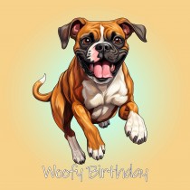 Boxer Dog Birthday Square Card (Running Art)