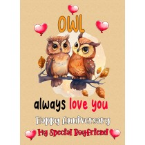 Funny Pun Romantic Anniversary Card for Boyfriend (Owl Always Love You)