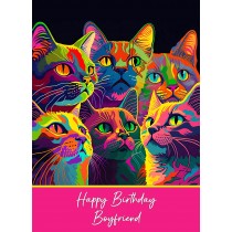 Birthday Card For Boyfriend (Colourful Cat Art)