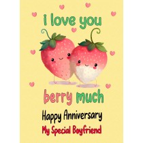 Funny Pun Romantic Anniversary Card for Boyfriend (Berry Much)