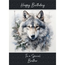 Birthday Card For Brother (Fantasy Wolf Art, Design 2)