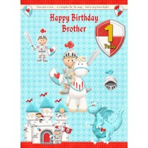 Kids 1st Birthday Hero Knight Cartoon Card for Brother