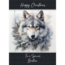 Christmas Card For Brother (Fantasy Wolf Art, Design 2)