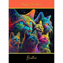 Christmas Card For Brother (Colourful Cat Art, Design 2)