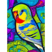 Budgie Animal Colourful Abstract Art Blank Greeting Card