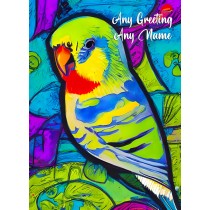 Personalised Budgie Animal Colourful Abstract Art Greeting Card (Birthday, Fathers Day, Any Occasion)