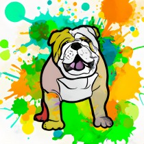 Bulldog Dog Splash Art Cartoon Square Blank Card