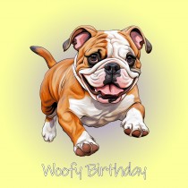 Bulldog Dog Birthday Square Card (Running Art)