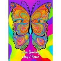 Personalised Butterfly Animal Colourful Abstract Art Greeting Card (Birthday, Fathers Day, Any Occasion)