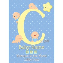 Personalised Baby Boy Birth Greeting Card (Name Starting With 'C')