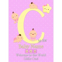 Personalised Baby Girl Birth Greeting Card (Name Starting With 'C')