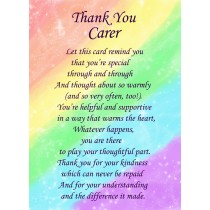 Thank You 'Carer' Poem Verse Greeting Card