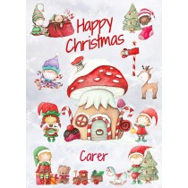 Christmas Card For Carer (Elf, White)
